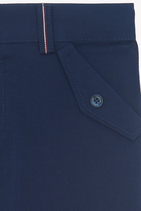 Pantalon - Azul marino algodon Ribete Cinturón - Image principale