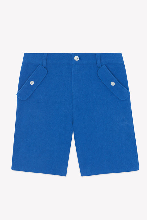 Short - Bleu coton lin boutons - Image principale