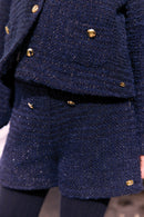 Short - Marine tweed boutons dorés