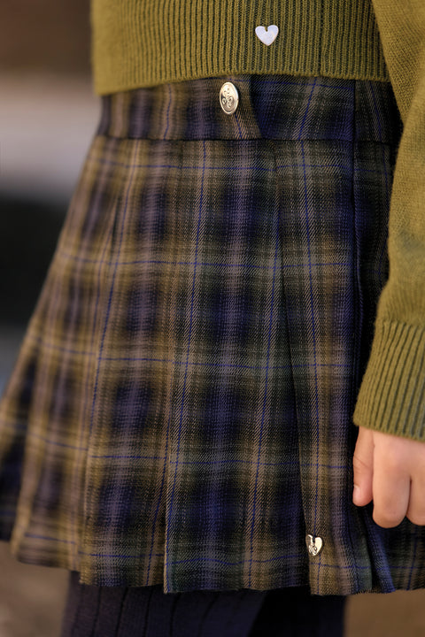 Jupe - Marine coton motif tartan - Image principale