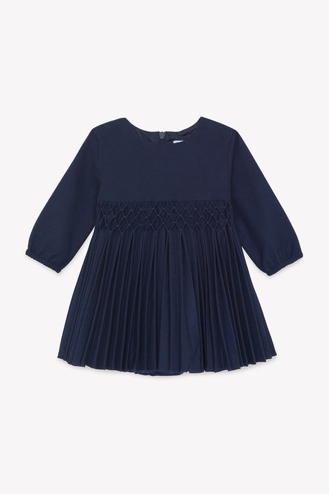 Robe - Marine col rond plis plats - Image principale