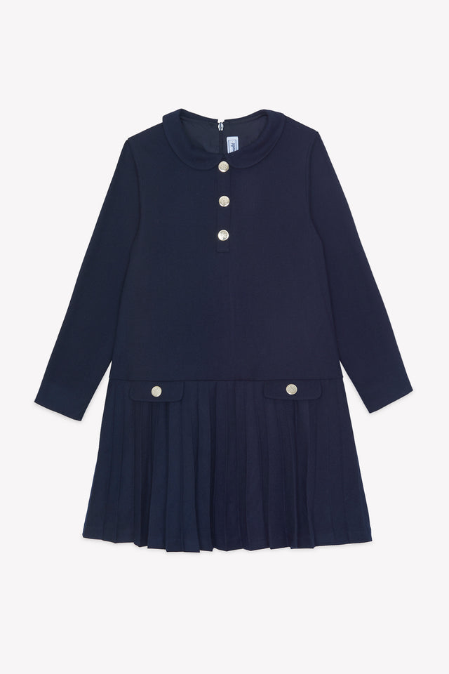 Dress - Navy Peter pan collar Pleats dishes - Image principale