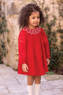 Vestido - Flores tipo bata de algodón color cereza