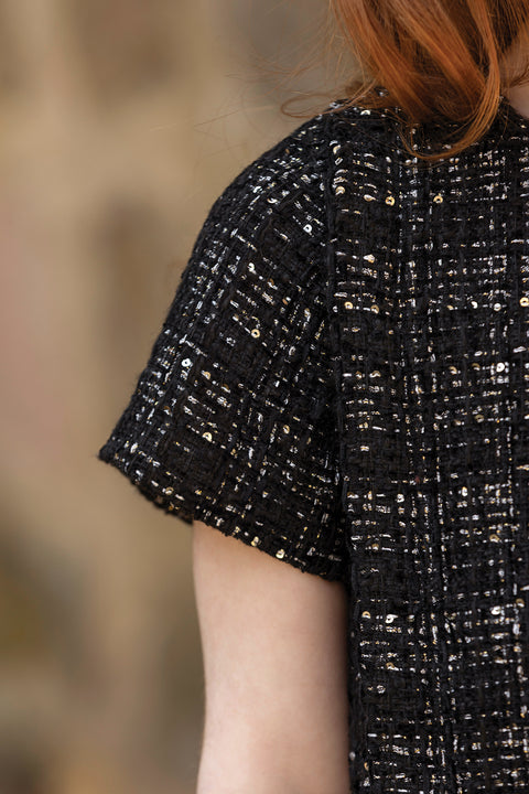 Dress - Black tweed Round neck - Image principale