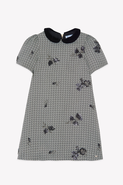 Robe - Noir col claudine pied de poule - Image principale
