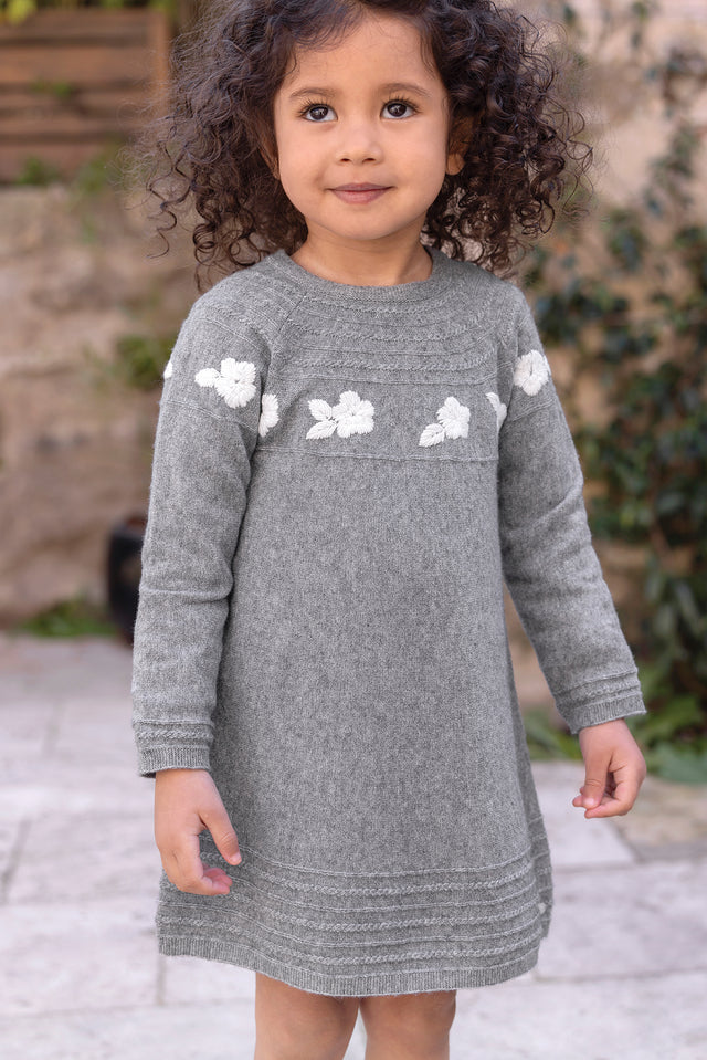 Vestito - Grigio erica Lana Ricamo fiori - Image principale
