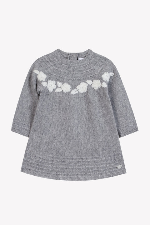 Vestito - Grigio erica Lana Ricamo fiori - Image principale