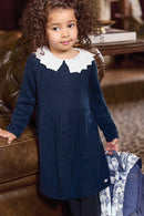 Robe - Marine laine col claudine
