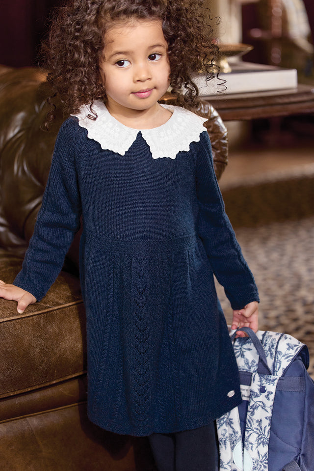 Robe - Marine laine col claudine - Image principale
