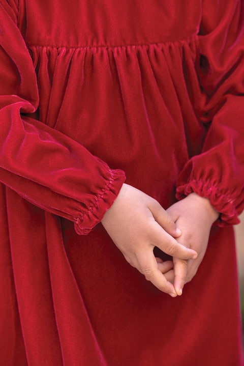 Vestito - Ciliegia Velluto Colletto Laccio - Image principale