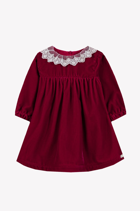 Robe - Cerise velours col dentelle - Image principale