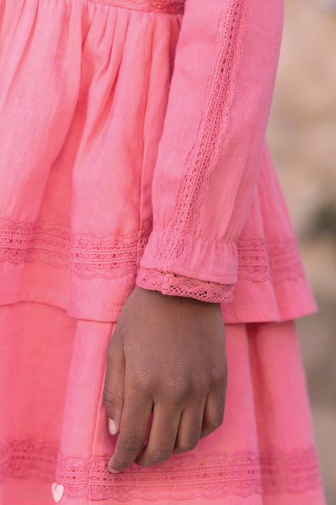 Dress - Pink peony cotton flat pleats - Image principale