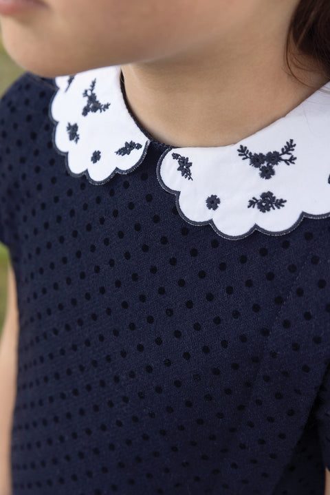 Dress - Navy Wool Peter pan collar Scalloped - Image principale