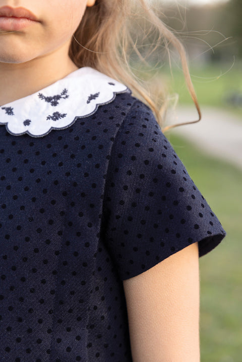 Dress - Navy Wool Peter pan collar Scalloped - Image principale