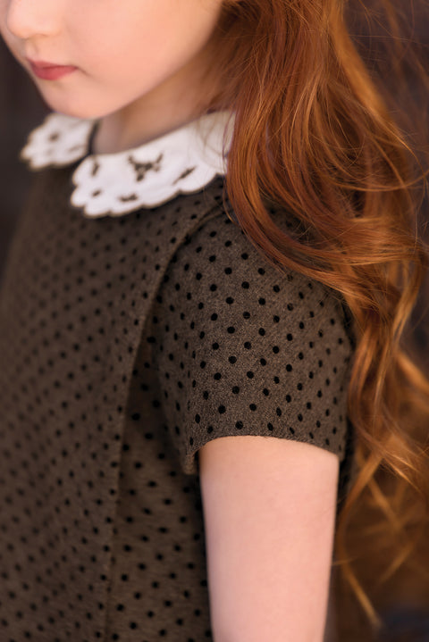 Dress - Brown Wool Collar clausine Scalloped - Image principale