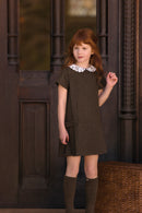 Dress - Brown Wool Collar clausine Scalloped