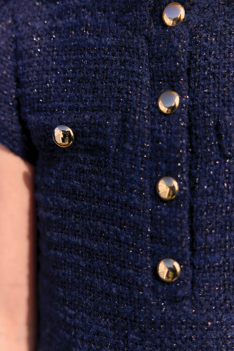 Dress - Navy Round neck tweed Buttons - Image principale