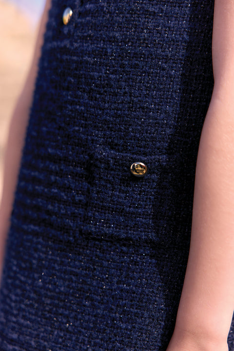 Dress - Navy Round neck tweed Buttons - Image principale