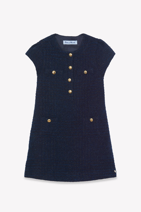 Dress - Navy Round neck tweed Buttons - Image principale