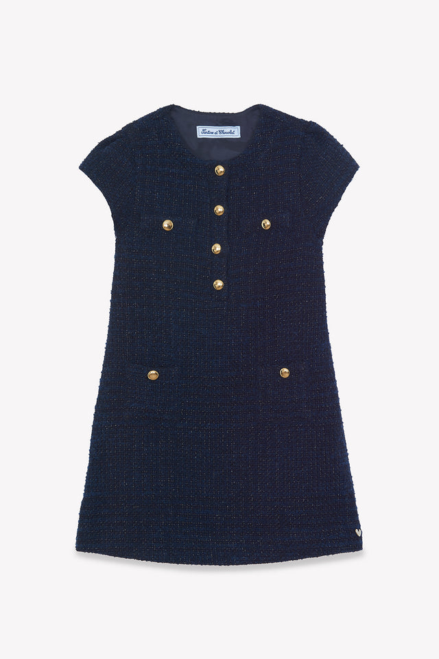 Dress - Navy Round neck tweed Buttons - Image principale
