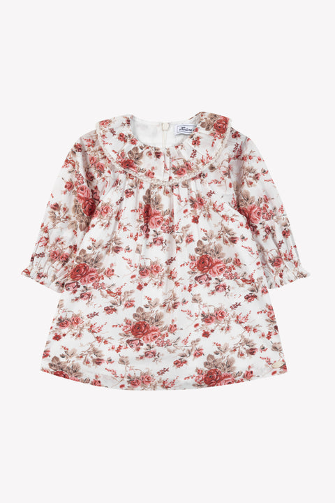 Vestito - Rosa peonia di cotone Colletto Volante stampa floreale - Image principale