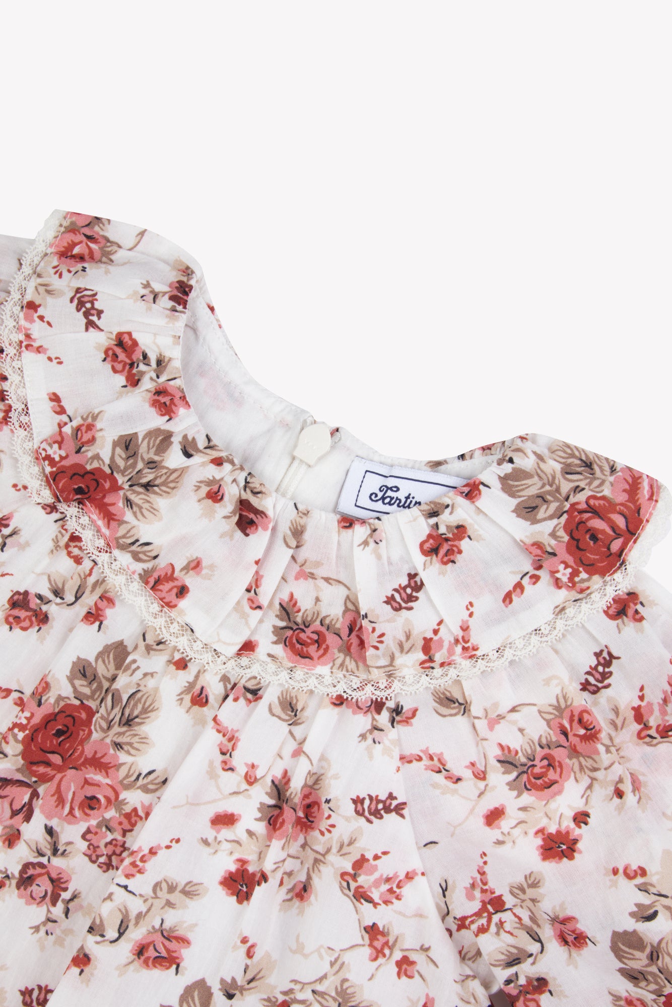 Robe - Rose pivoine coton col volanté imprimé fleuri