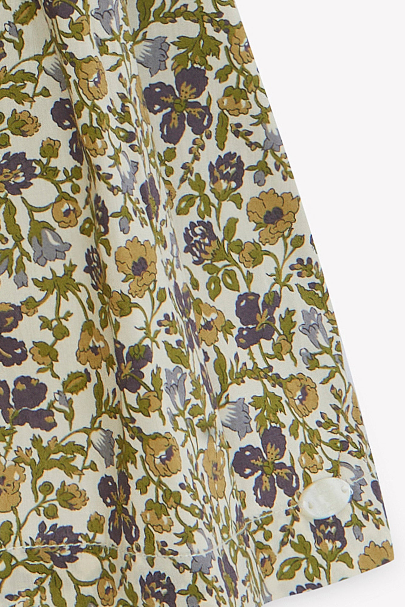 Dress - Olive cotton Round neck Liberty embroidery