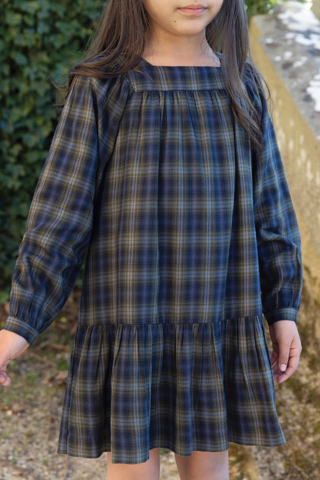 Dress - Navy cotton Check - Image principale