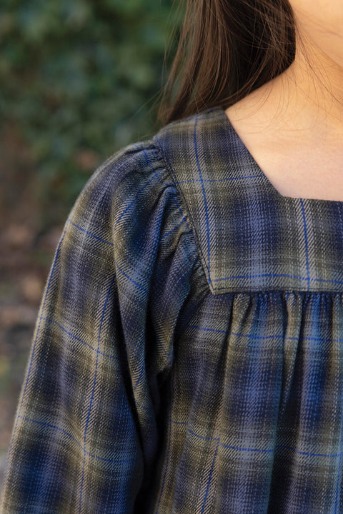 Dress - Navy cotton Check - Image principale