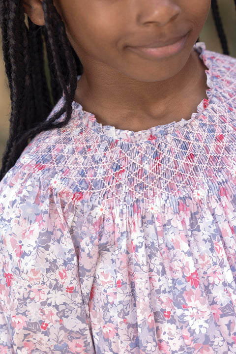 Vestido - Gris algodón medio Estampado flores - Image principale