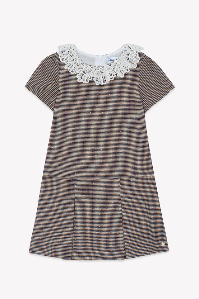 Dress - Ecru Collar Embrodery Race Puppytooth - Image principale