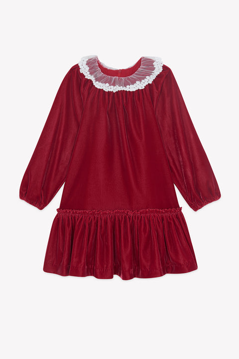 Robe - Cerise velours col dentelle - Image principale