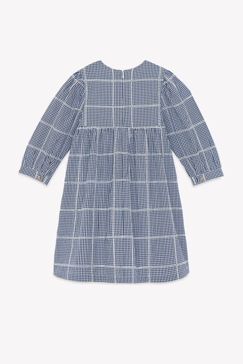 Dress - Ecru cotton Round neck Check - Image principale