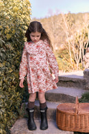 Dress - Pink cotton peony Bib collar