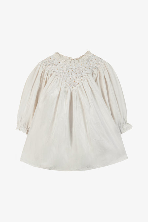 Robe - Ecru soie smocks perles - Image principale