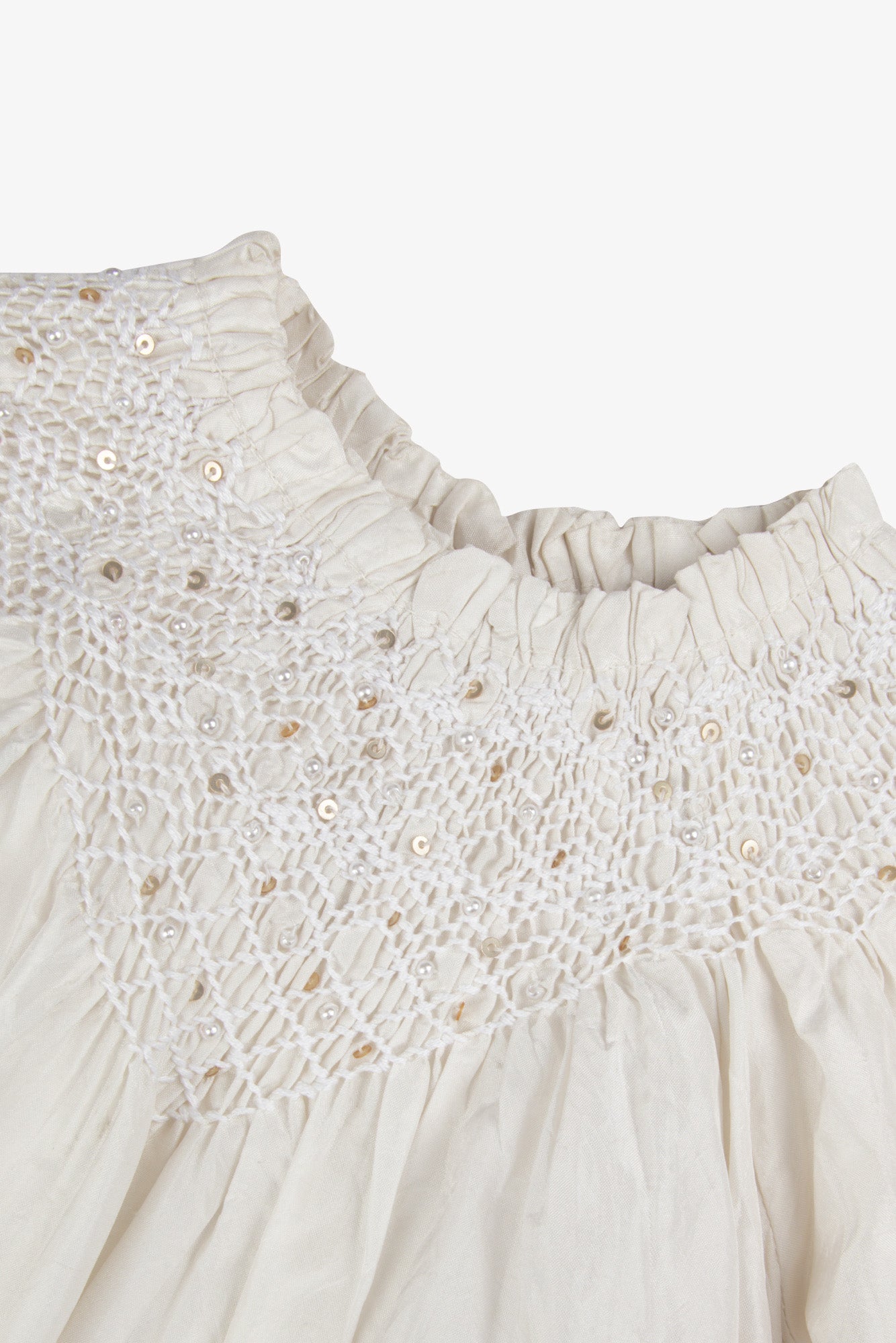 Robe - Ecru soie smocks perles