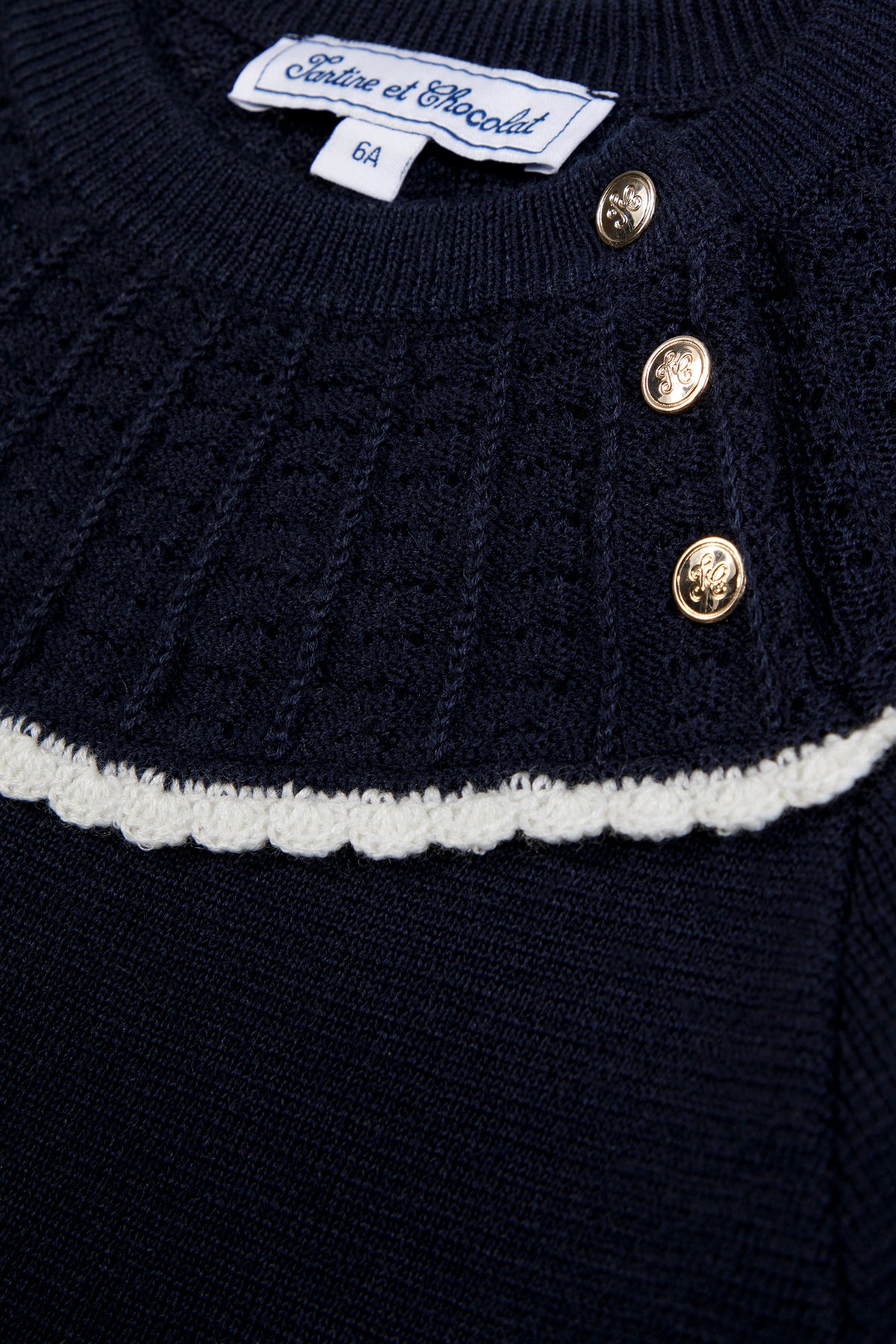 Robe - Marine laine col montant festonné