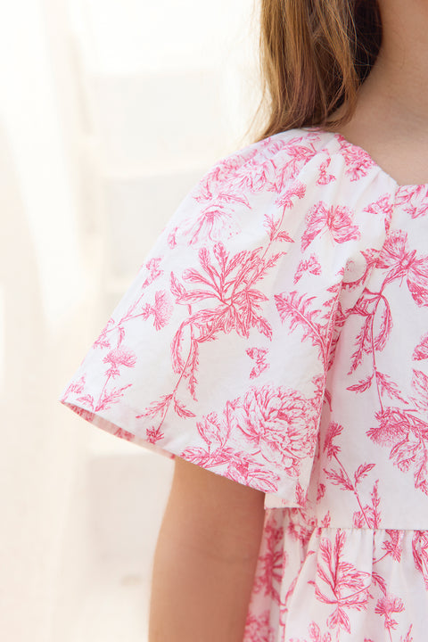 Robe - Rose coton imprimé inspiration toile de jouy - Image principale