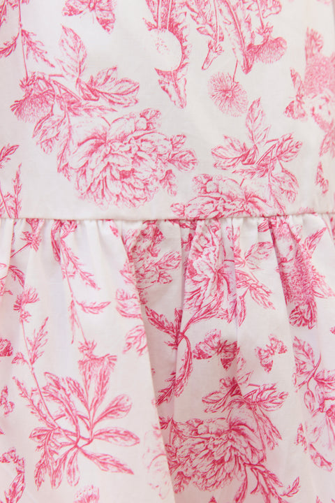 Robe - Rose coton imprimé inspiration toile de jouy - Image principale