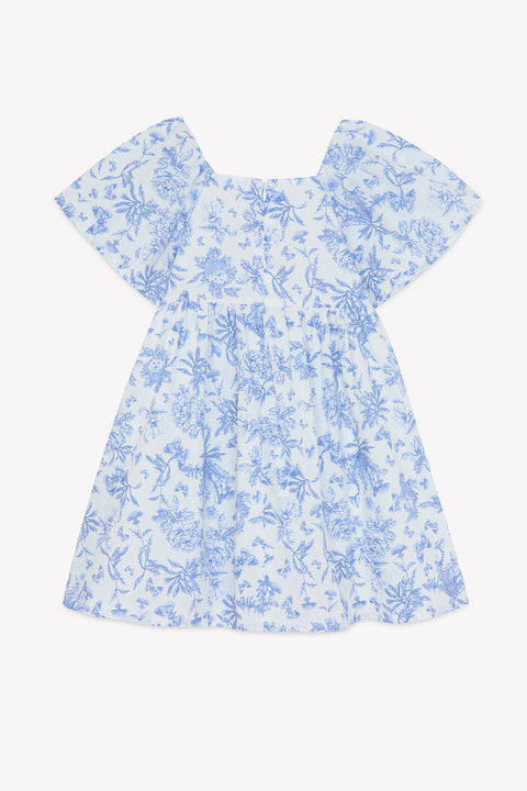 Robe - Bleu coton imprimé inspiration toile de jouy - Image principale