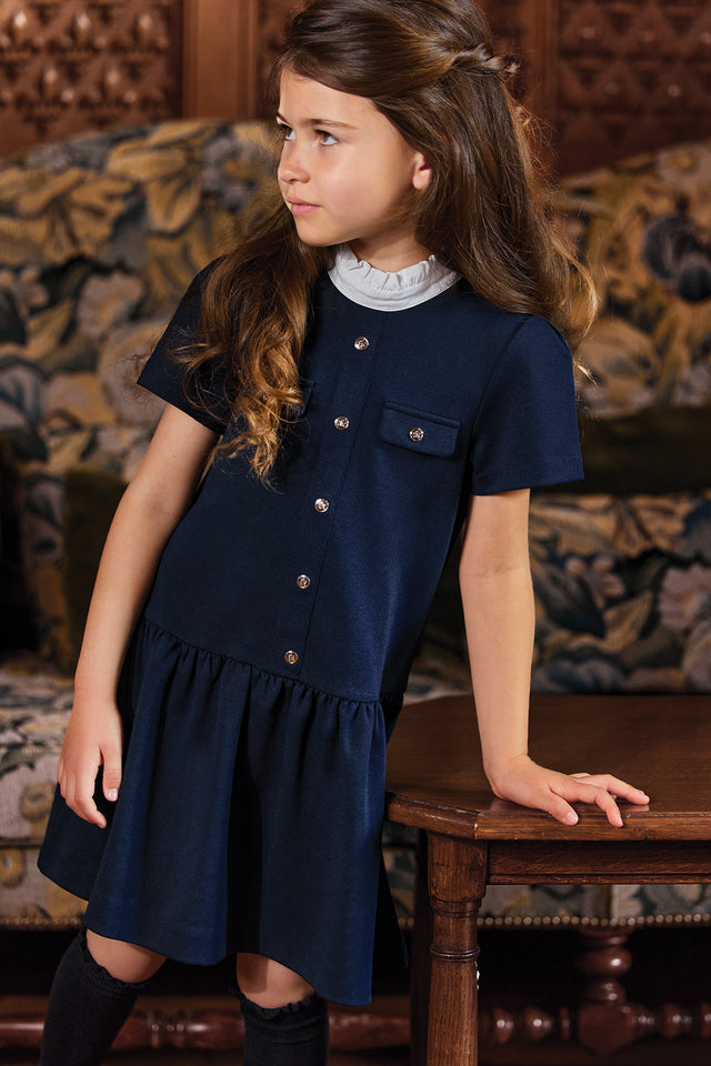 Robe - Marine col montant boutons - Image principale