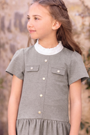Robe - Gris chiné col rond boutons