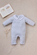 Jumpsuit long - Sky blue Wool Pointed collar