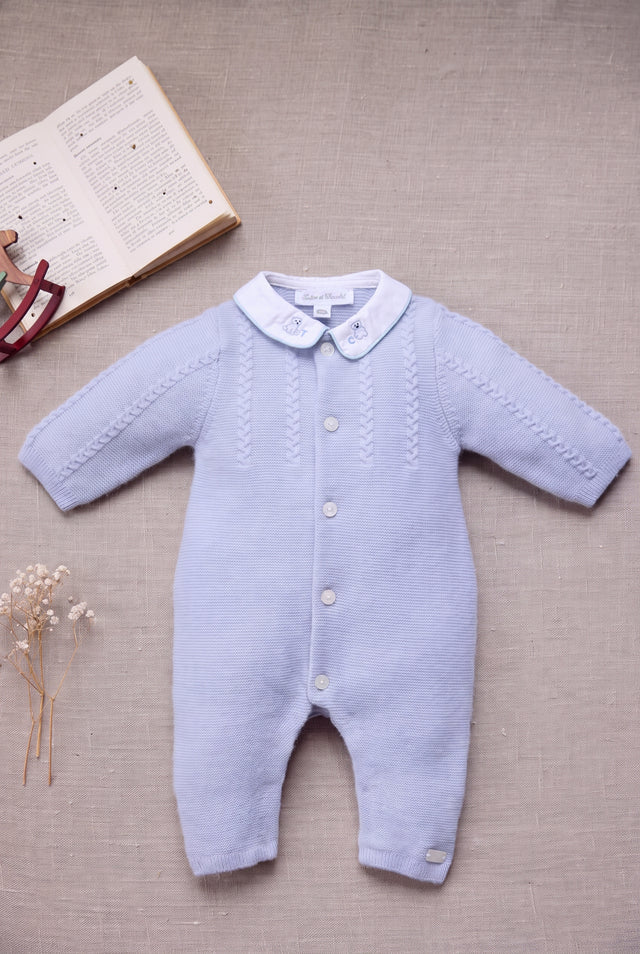 Jumpsuit long - Blue grayed out Wool Peter pan collar - Image principale