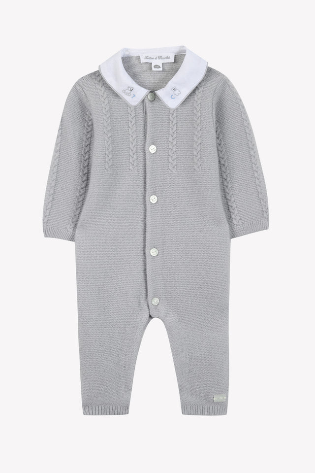 Combinaison longue - Gris chiné laine col Claudine - Image principale