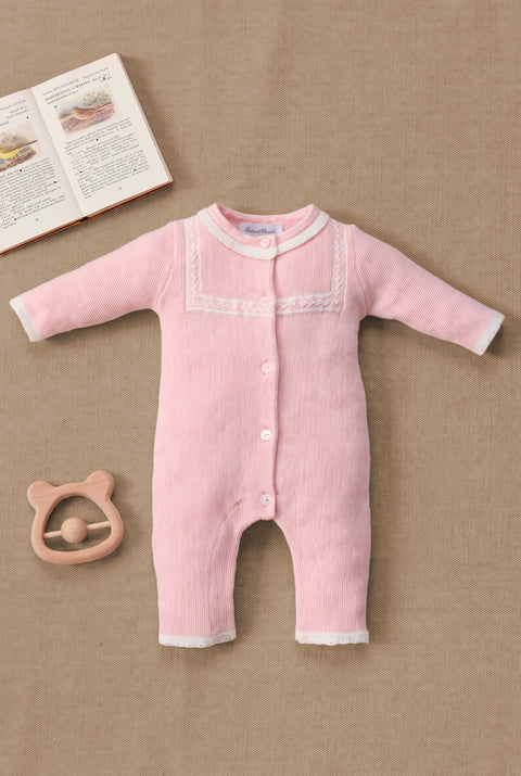 Combinaison longue - Vieux rose coton col rond - Image principale
