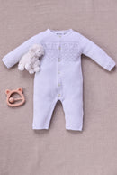 Jumpsuit long - Sky blue Wool Round neck Embrodery