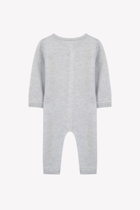 Combinaison longue - Gris chiné laine col rond broderie - Image principale