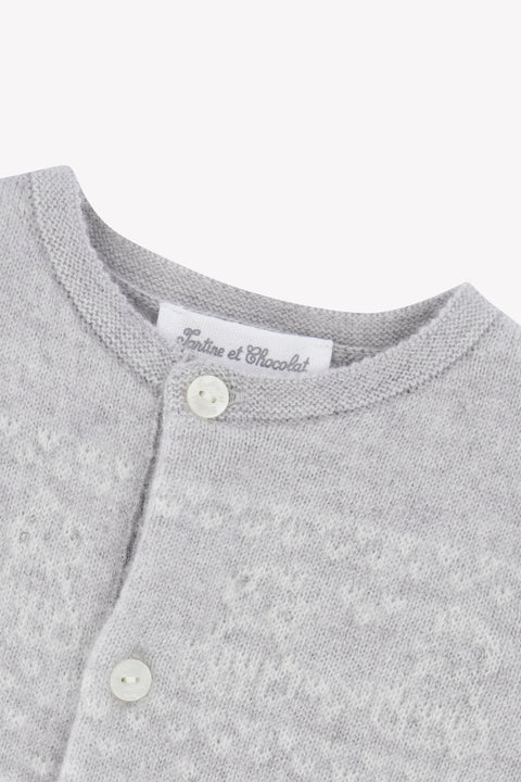 Combinaison longue - Gris chiné laine col rond broderie - Image principale