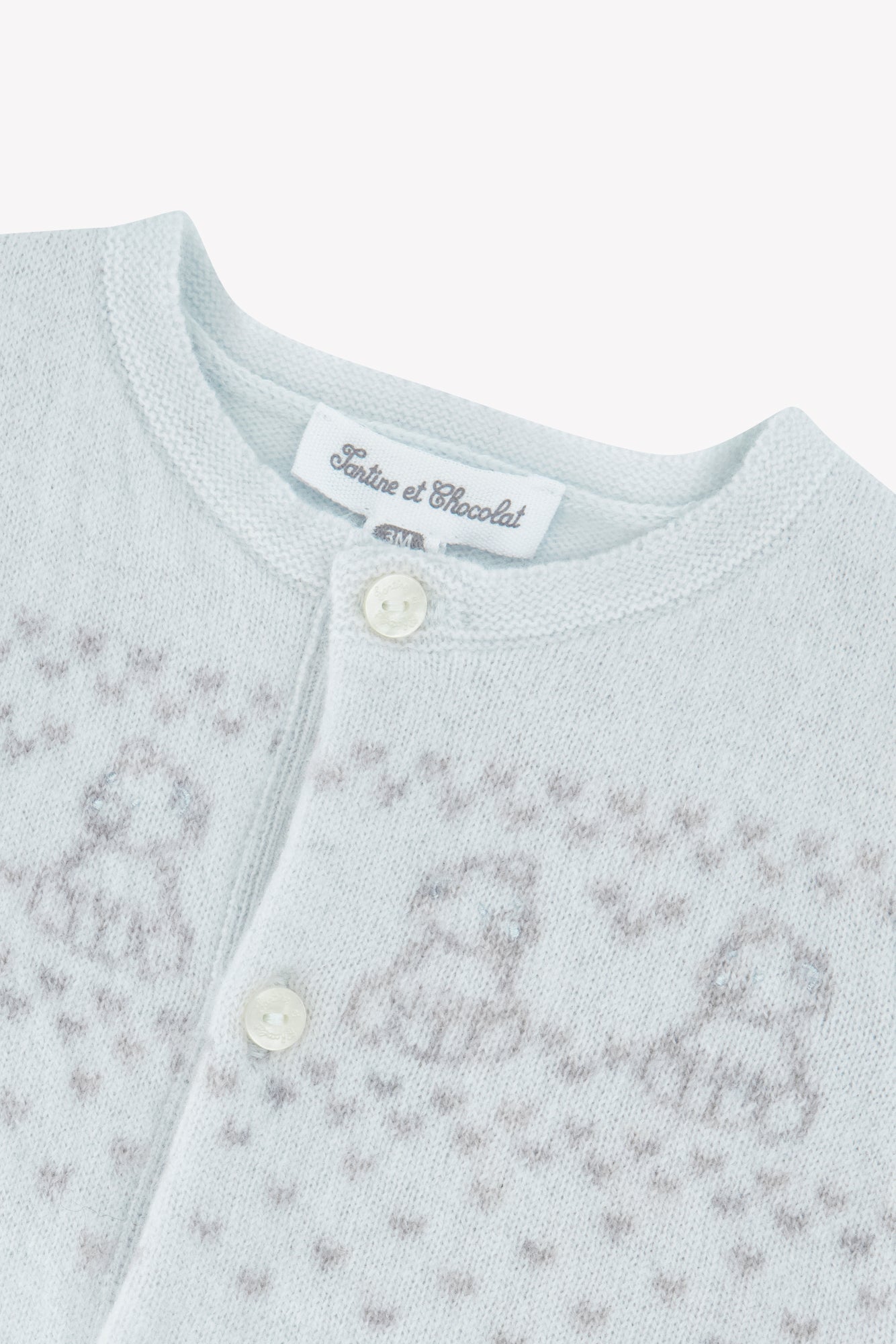 Combinaison longue - Bleu ciel laine col rond broderie